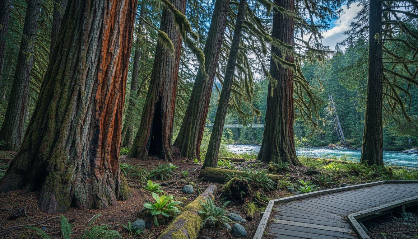 Along cedar trails where 800-year trees tower over April fog and turquoise rivers