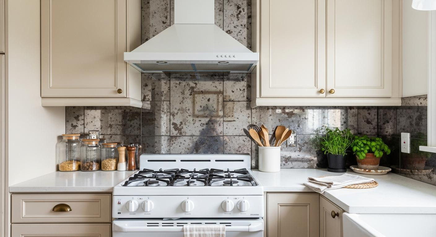 I put a vintage mirror behind my stove and the kitchen looks twice the size