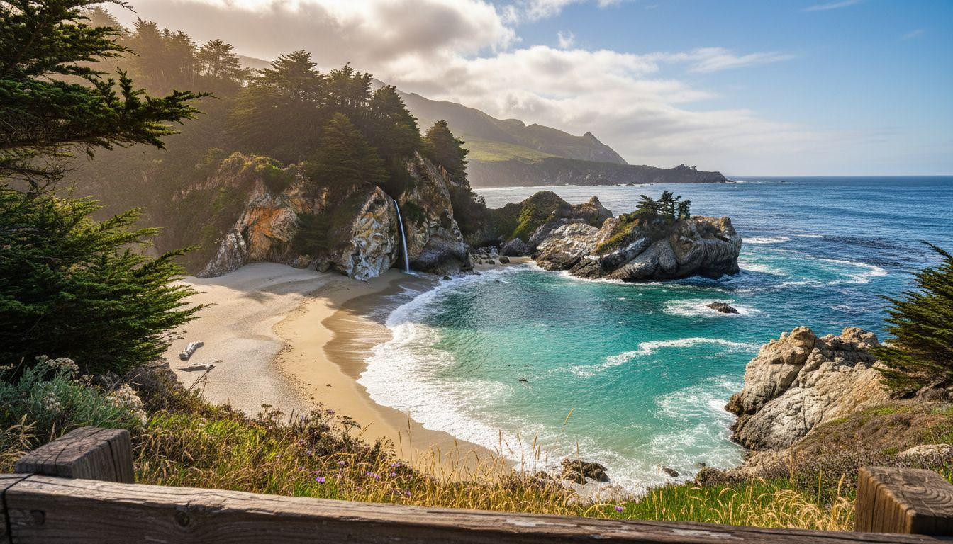 This California waterfall lands on sand where Highway 1 pullout stays the only view