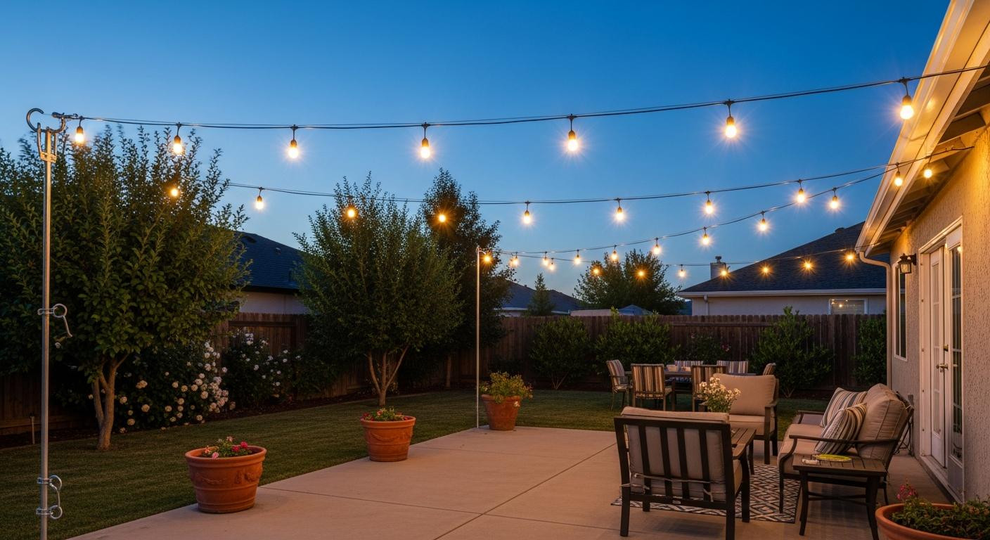 I installed string lights the pro way and step 2 prevents all sag (amateurs do it backwards)