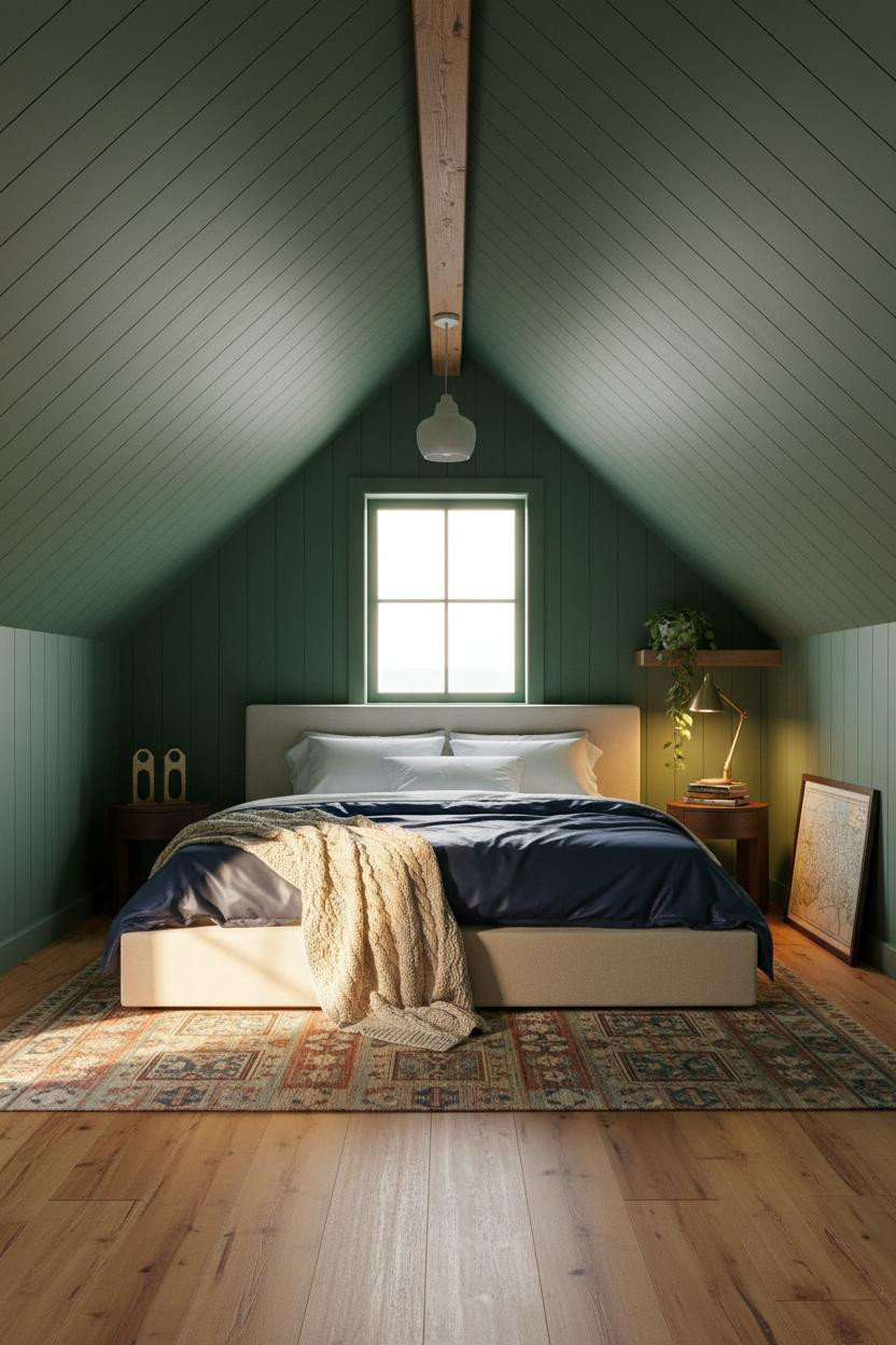 Attic Bedroom Angled Ceiling Forest Green