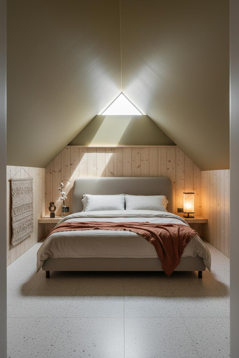 Attic Bedroom Mediterranean Wainscoting Angled Ceiling