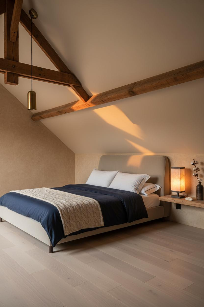 Attic Bedroom Slanted Roof Timber Design