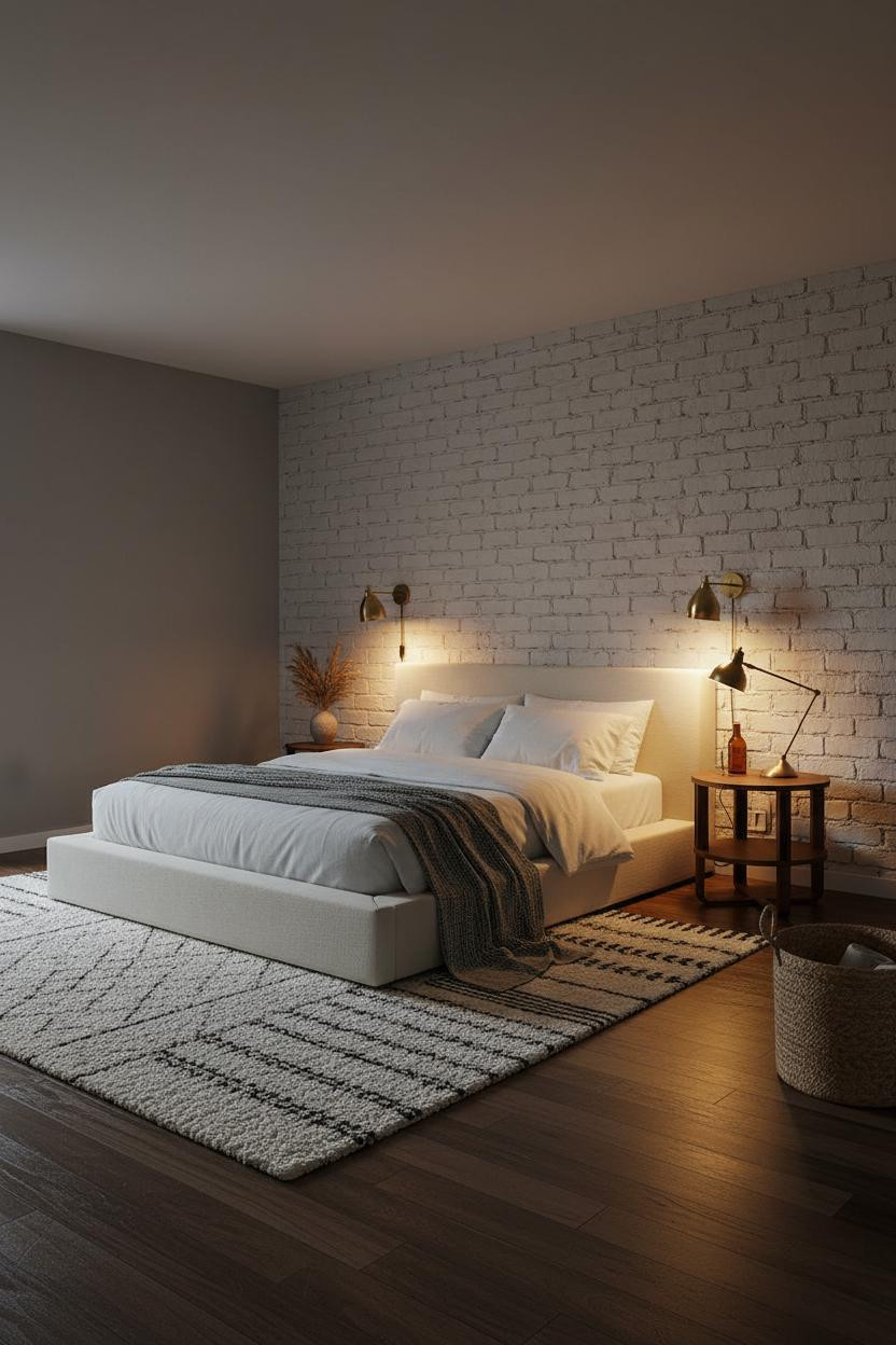 Basement Studio Apartment Layout Brass Sconces