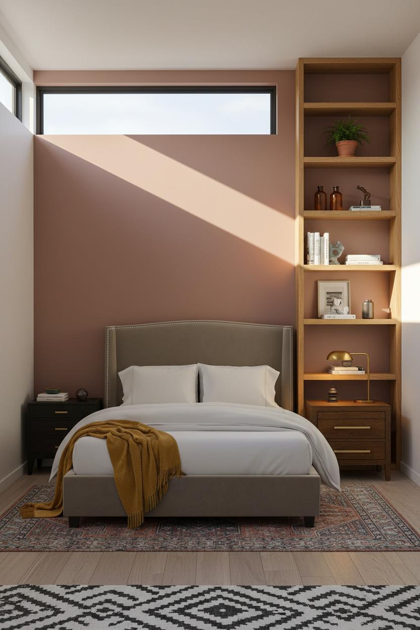 Basement Studio Apartment Oak Shelving Layout