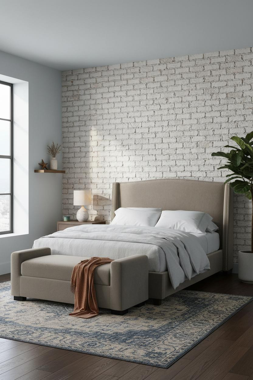 Beach House Bedroom Whitewashed Brick Coastal