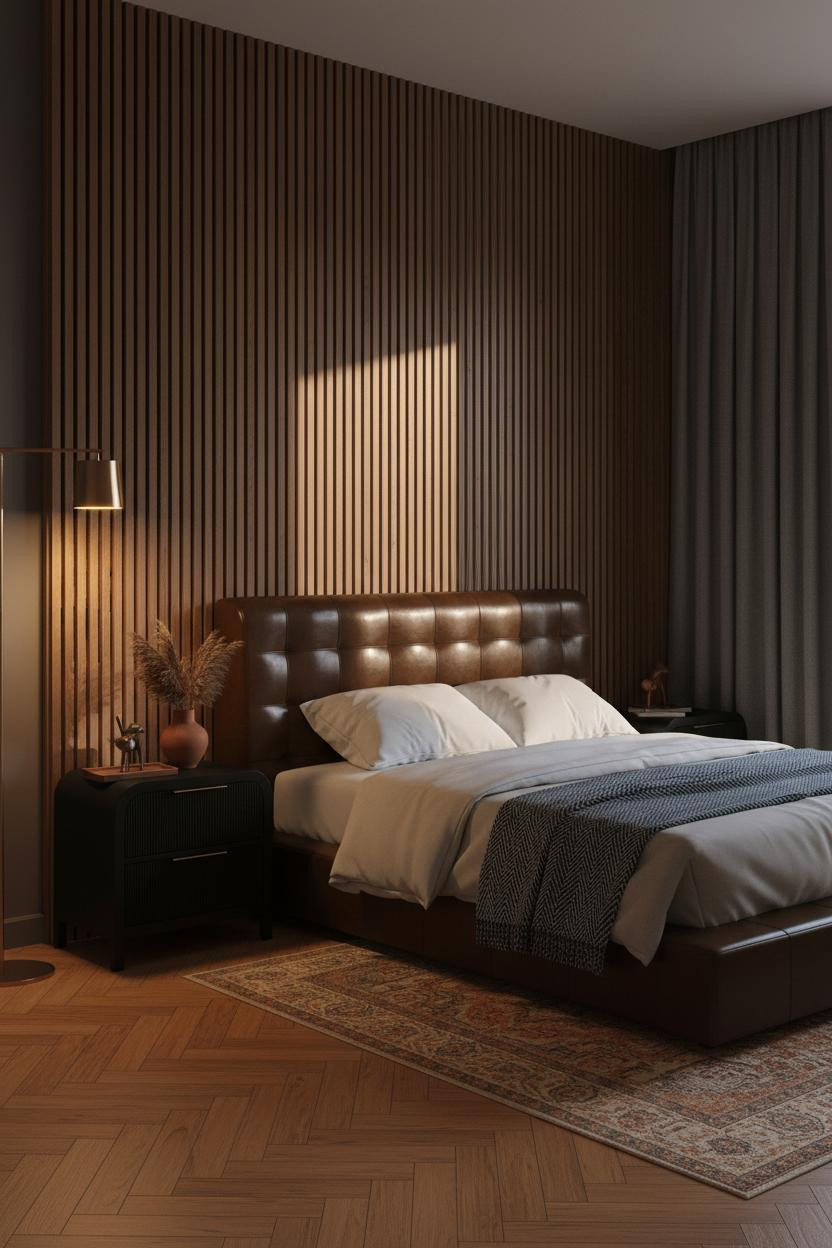 Black Bedframe Bedroom Moody Transitional Design