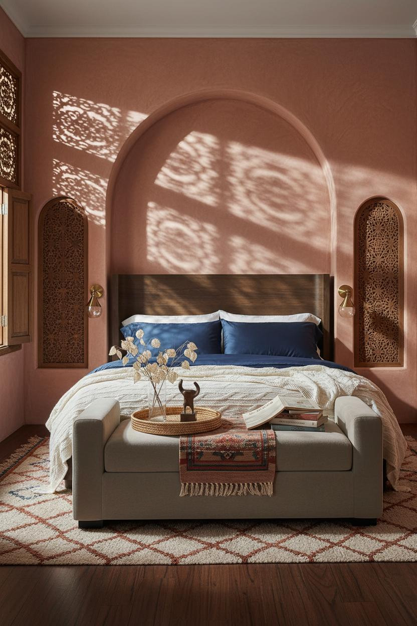 Boho Chic Bedroom Moroccan Arched Alcove Adobe Plaster