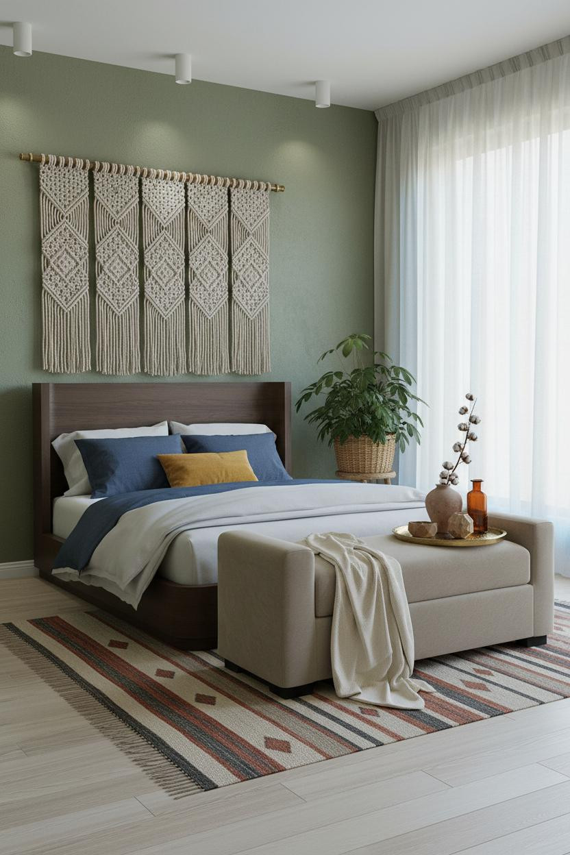 Boho Chic Bedroom Macrame Wall Hanging Sage Green