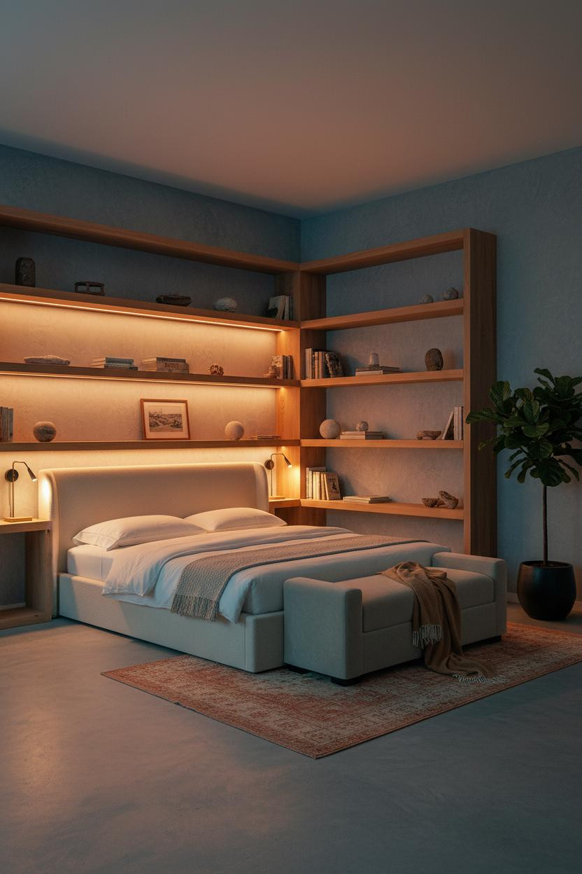 Coastal Bedroom Built In Shelves Oak