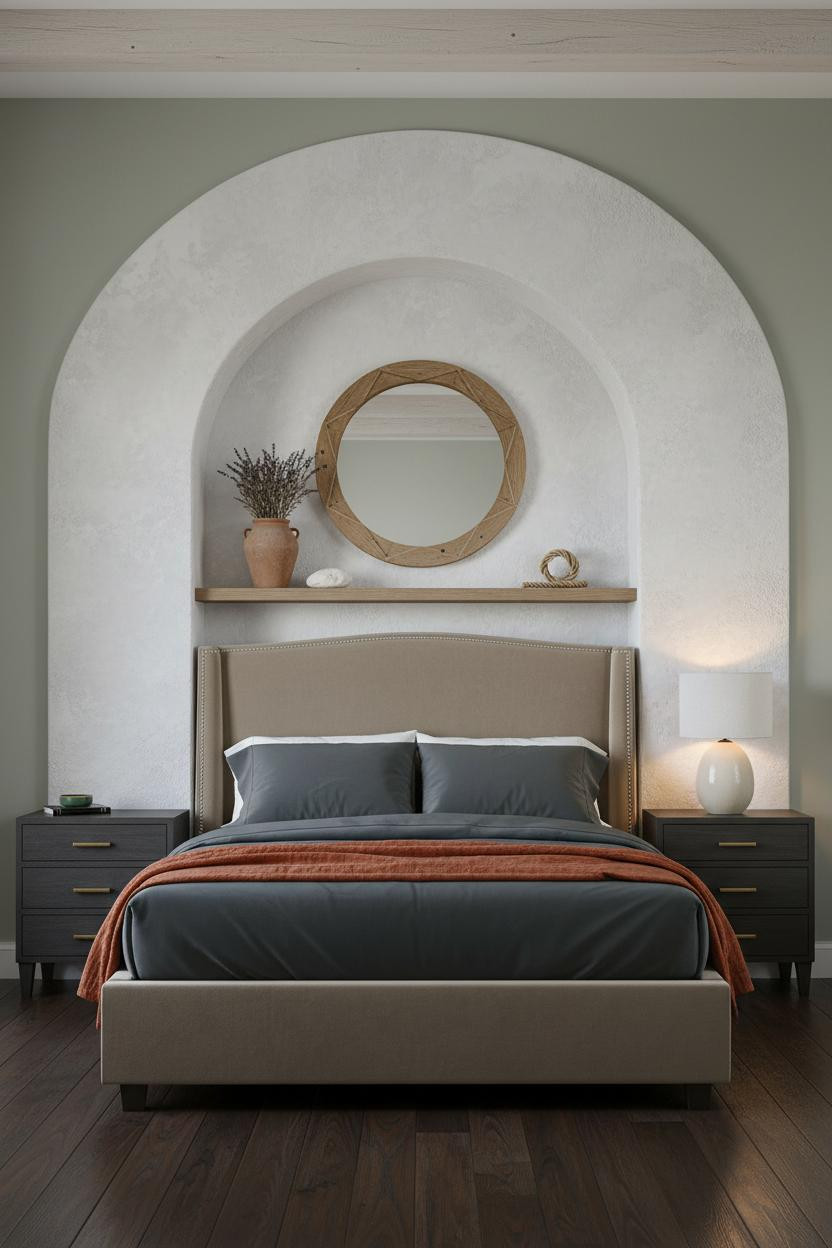 Coastal Bedroom Whitewashed Arch Boho