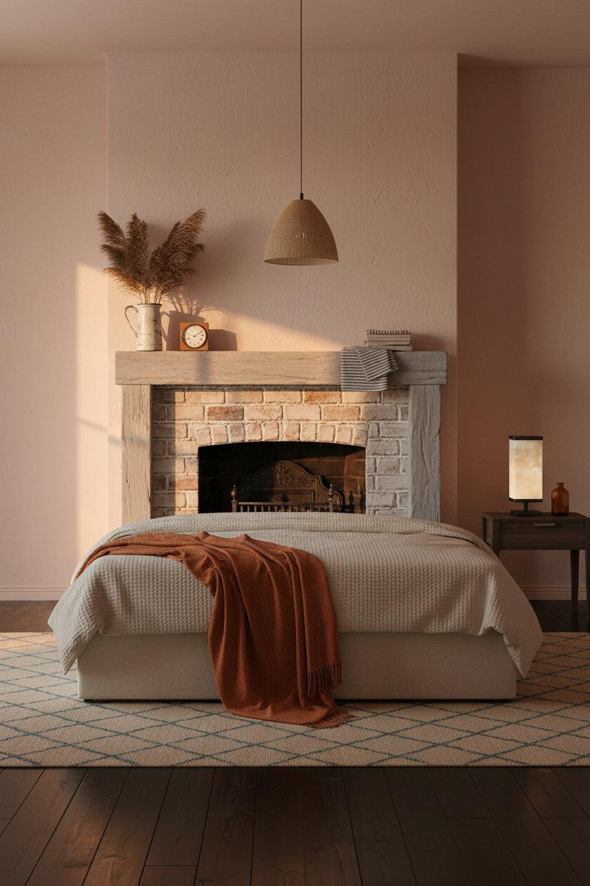 Coastal Grandma Bedroom Fireplace Vintage Brass