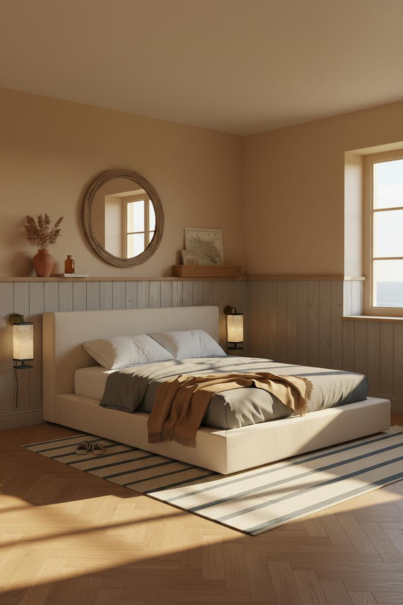 Coastal Grandma Bedroom Mediterranean Wainscoting