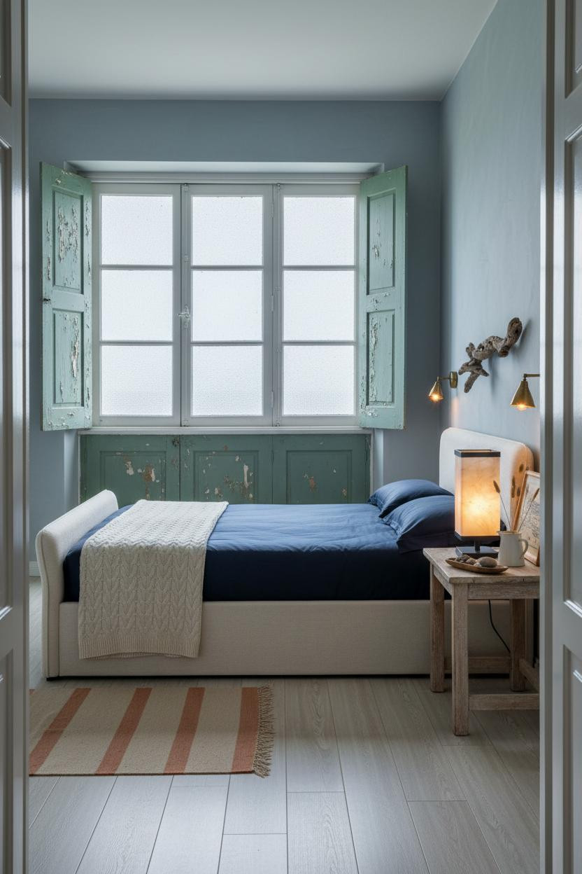 Coastal Grandma Bedroom Sage Shutters Driftwood