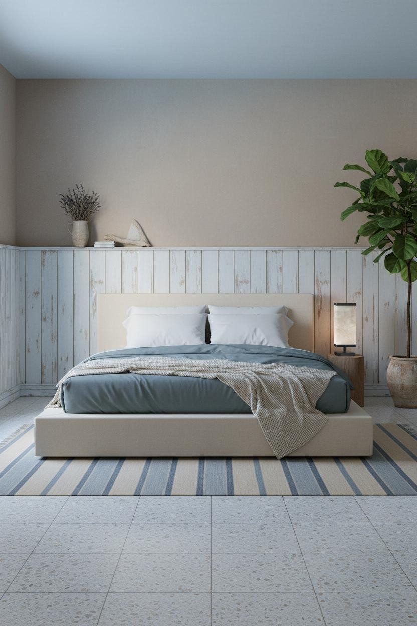 Coastal Grandma Bedroom Wainscoting Terrazzo