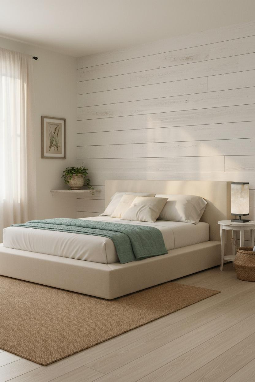 Coastal Grandma Bedroom Whitewashed Shiplap