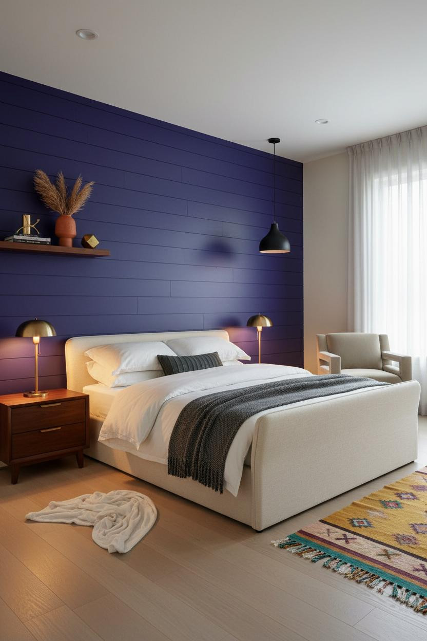 Colorful Bedroom Vibrant Maximalist Indigo Shiplap