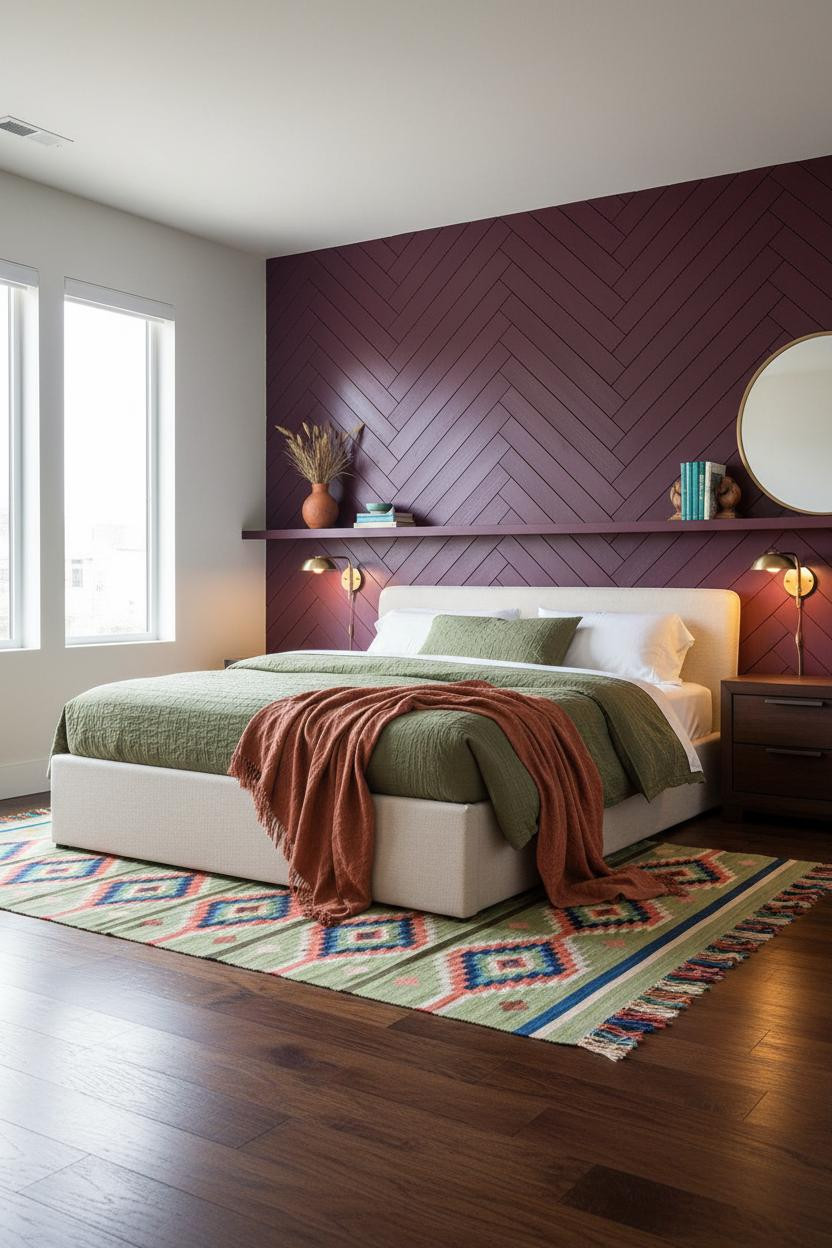 Colorful Bedroom Plum Herringbone Jewel Tones