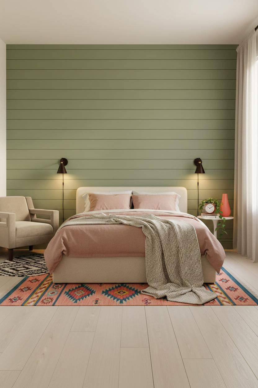 Colorful Bedroom Sage Shiplap Jewel Tones