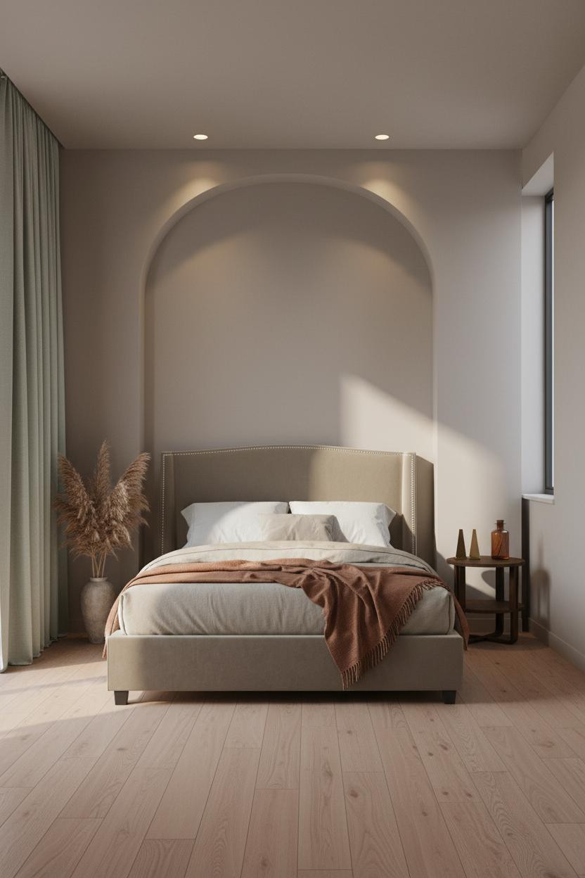 Contemporary Minimalist Bedroom Arched Niche