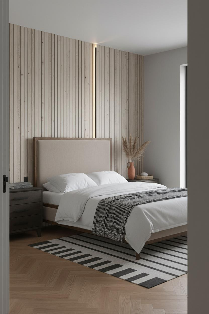 Contemporary Minimalist Bedroom Birch Headwall