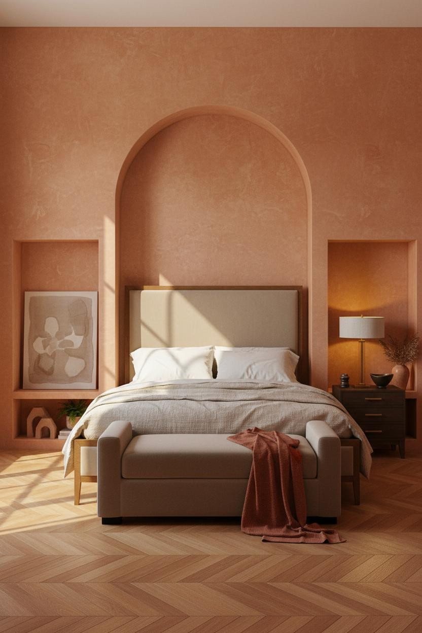 Cottage Bedroom Mediterranean Arched Niche Design