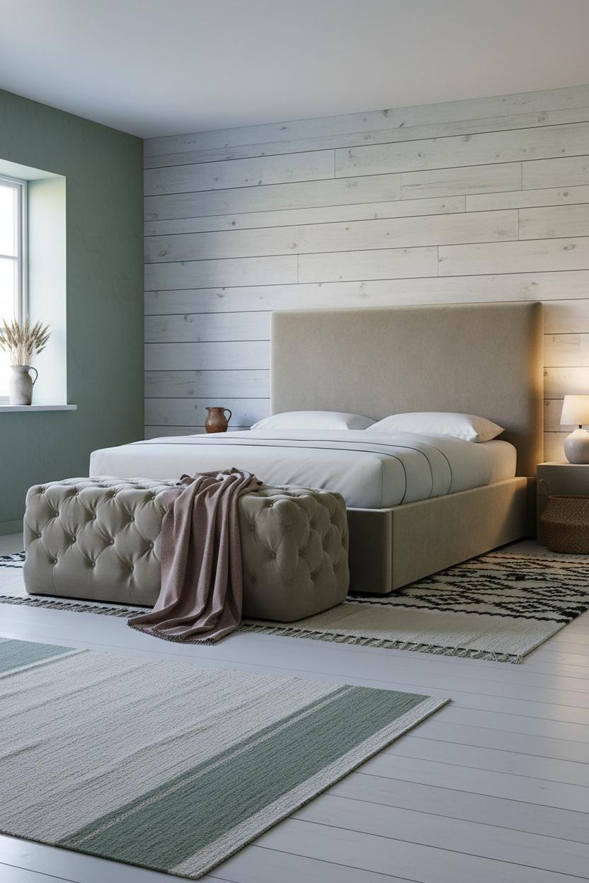 Cottage Bedroom Nordic Sage Whitewashed Walls