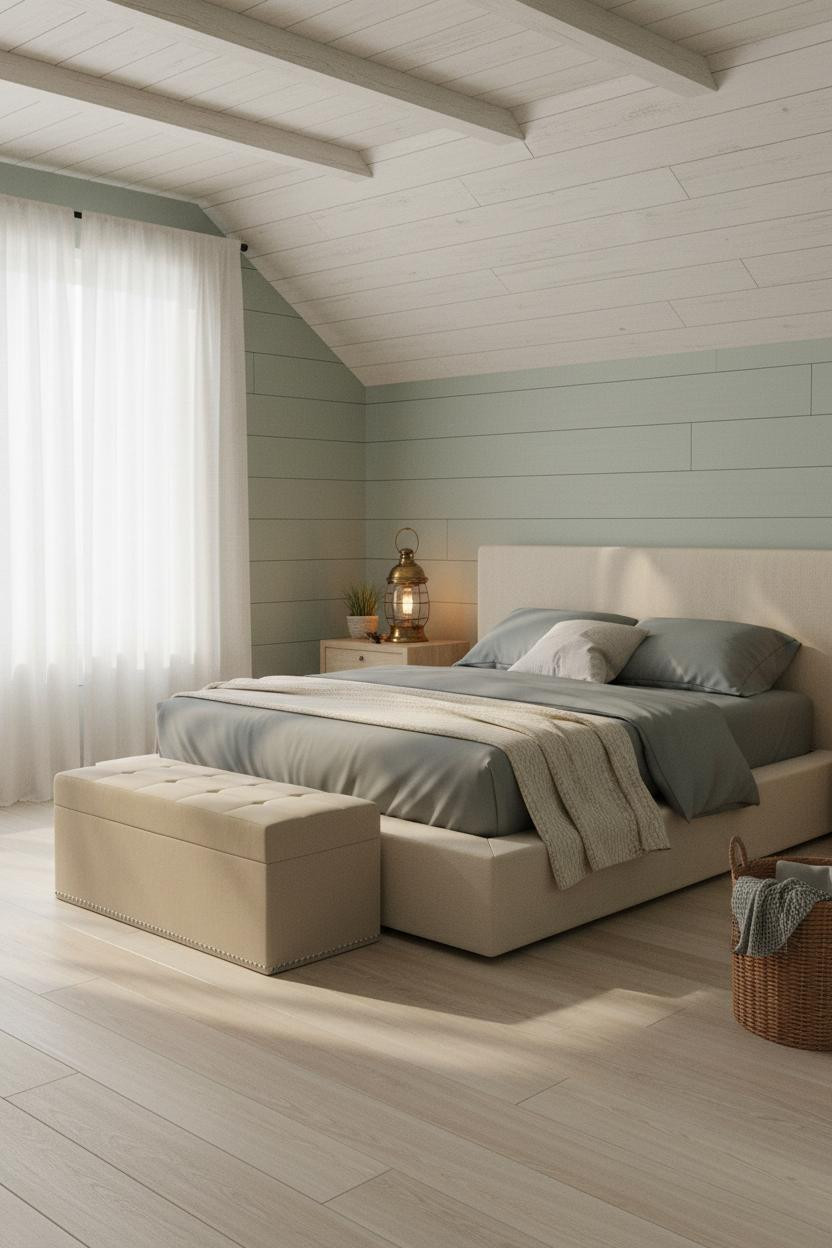 Cozy Coastal Bedroom Attic Master Bed