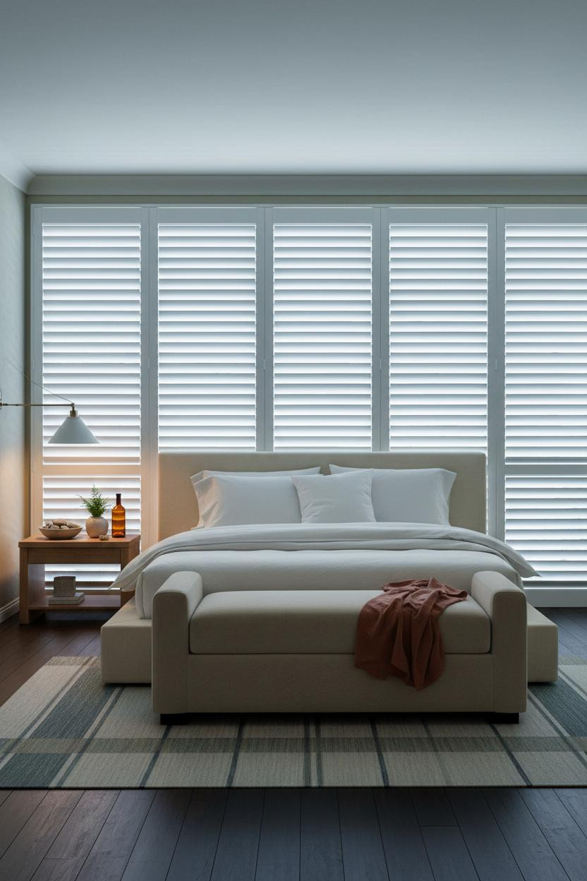Cozy Coastal Bedroom Whitewashed Shutters