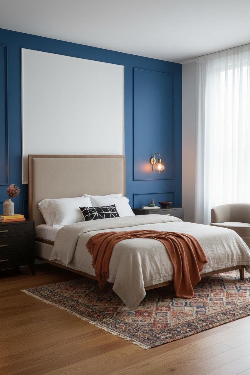 Cozy Colorful Bedroom Cobalt Accent Wall