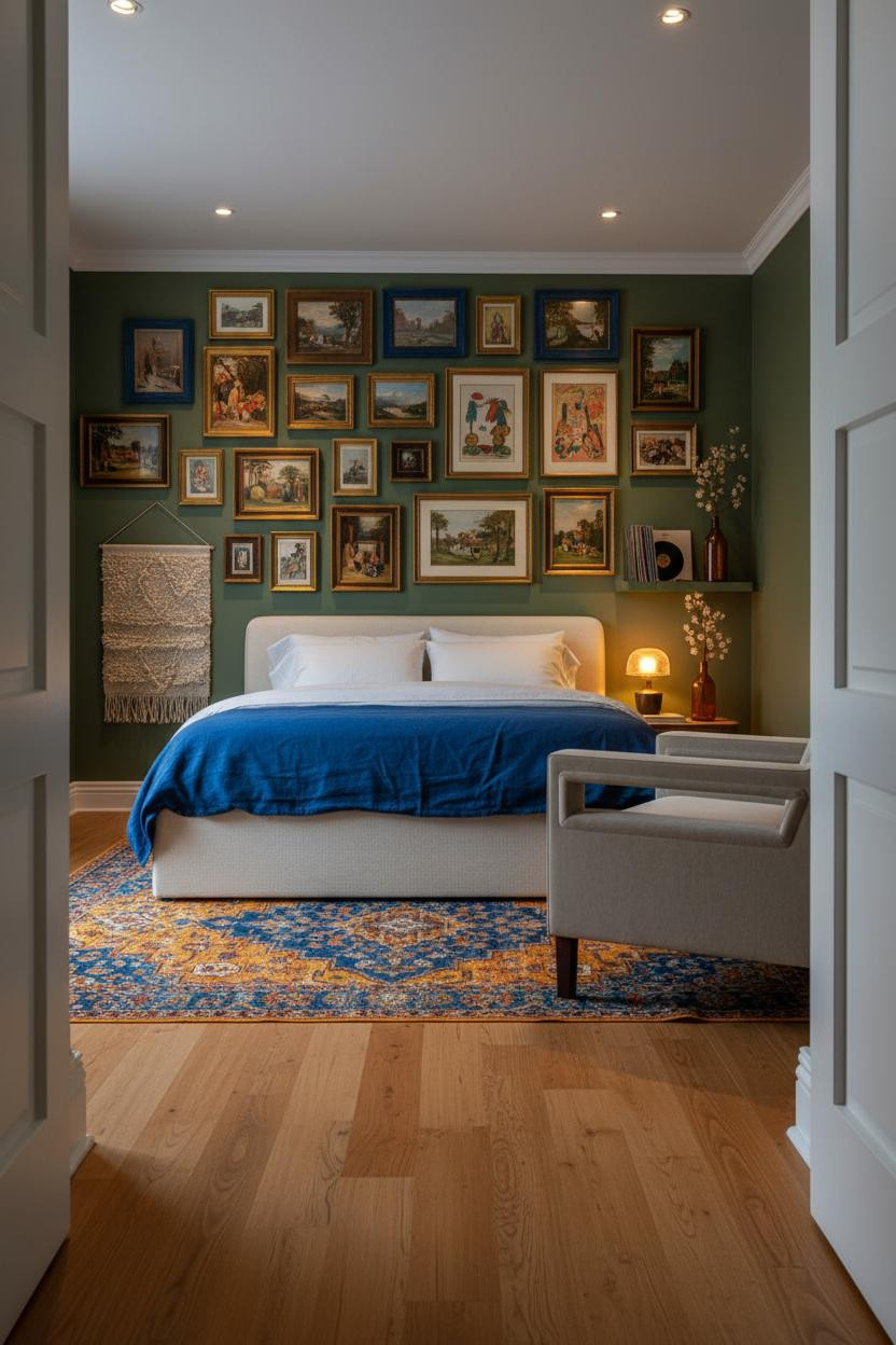 Cozy Colorful Bedroom Gallery Wall Maximalist Style