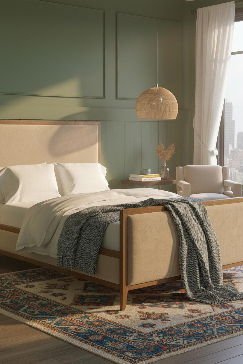 Cozy Colorful Bedroom Sage Green Shiplap Accent Wall