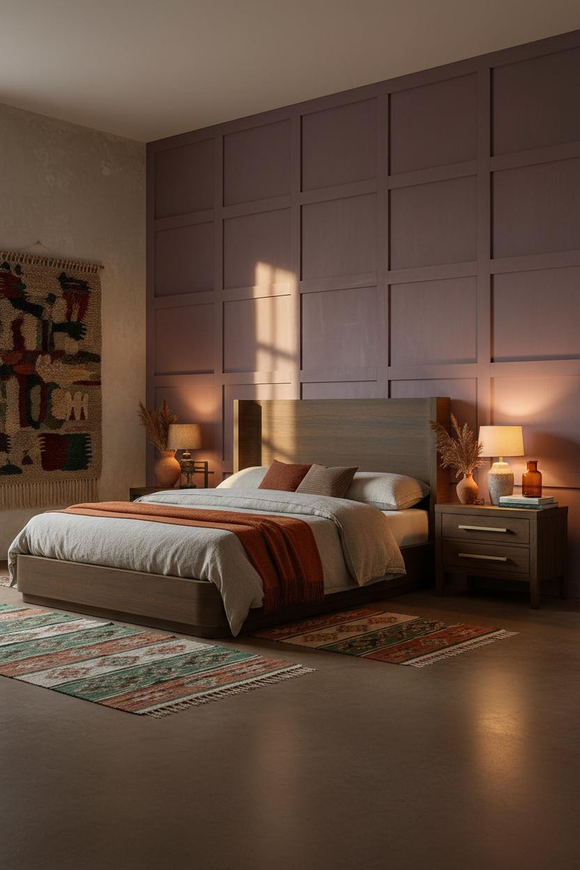 Cozy Eclectic Bedroom Plum Walls Vintage