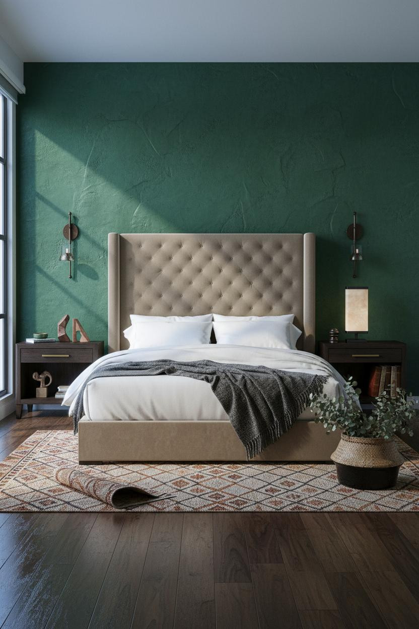 Cozy Eclectic Bedroom Vintage Moroccan Rug