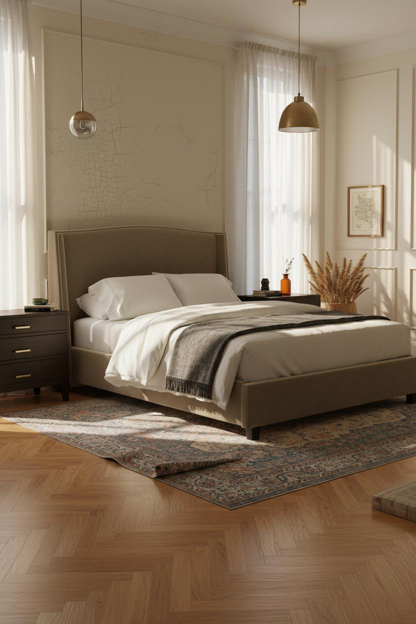 Cozy Eclectic Bedroom Vintage Wainscoting