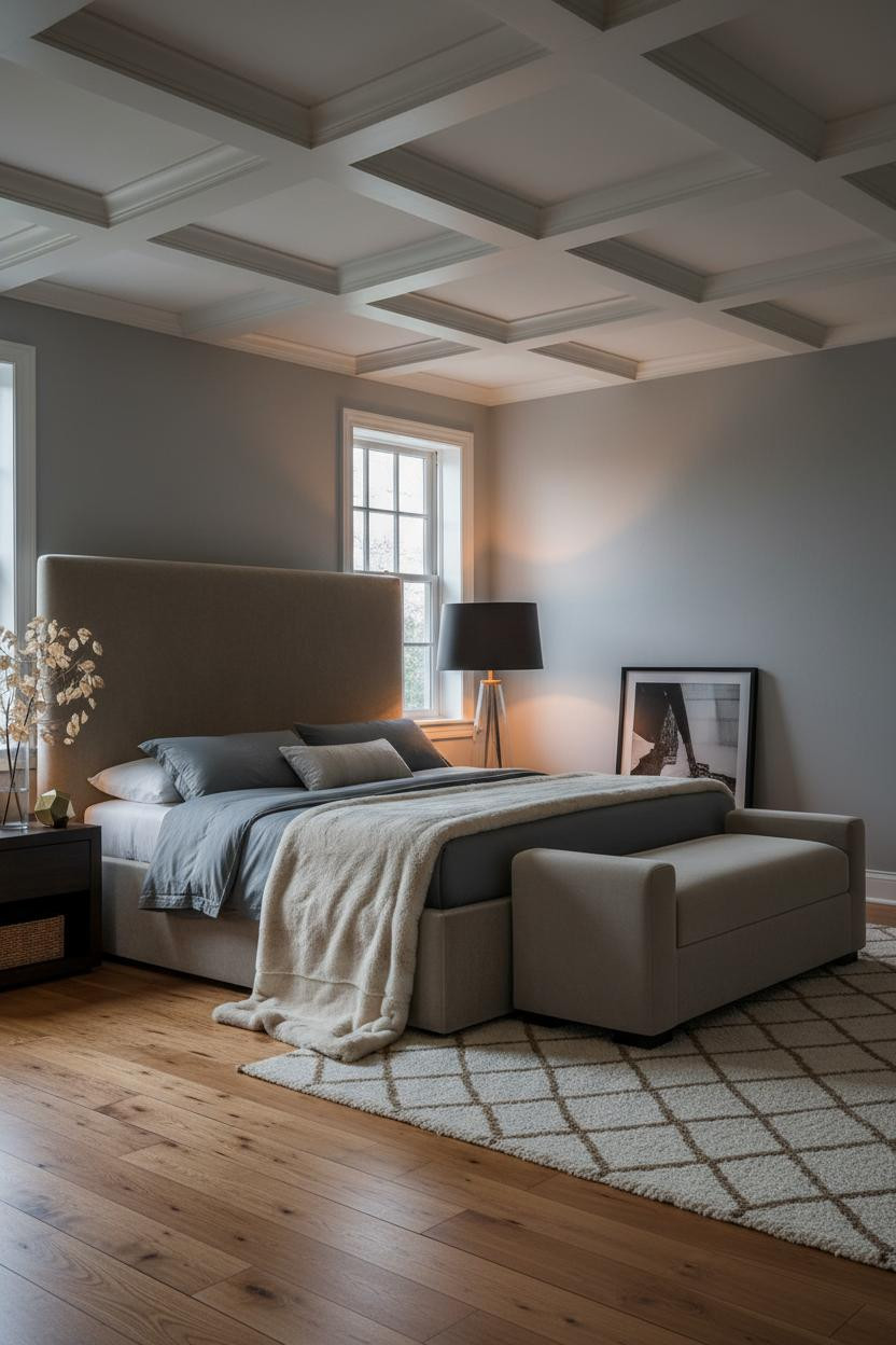 Cozy Elegant Bedroom Coffered Ceiling