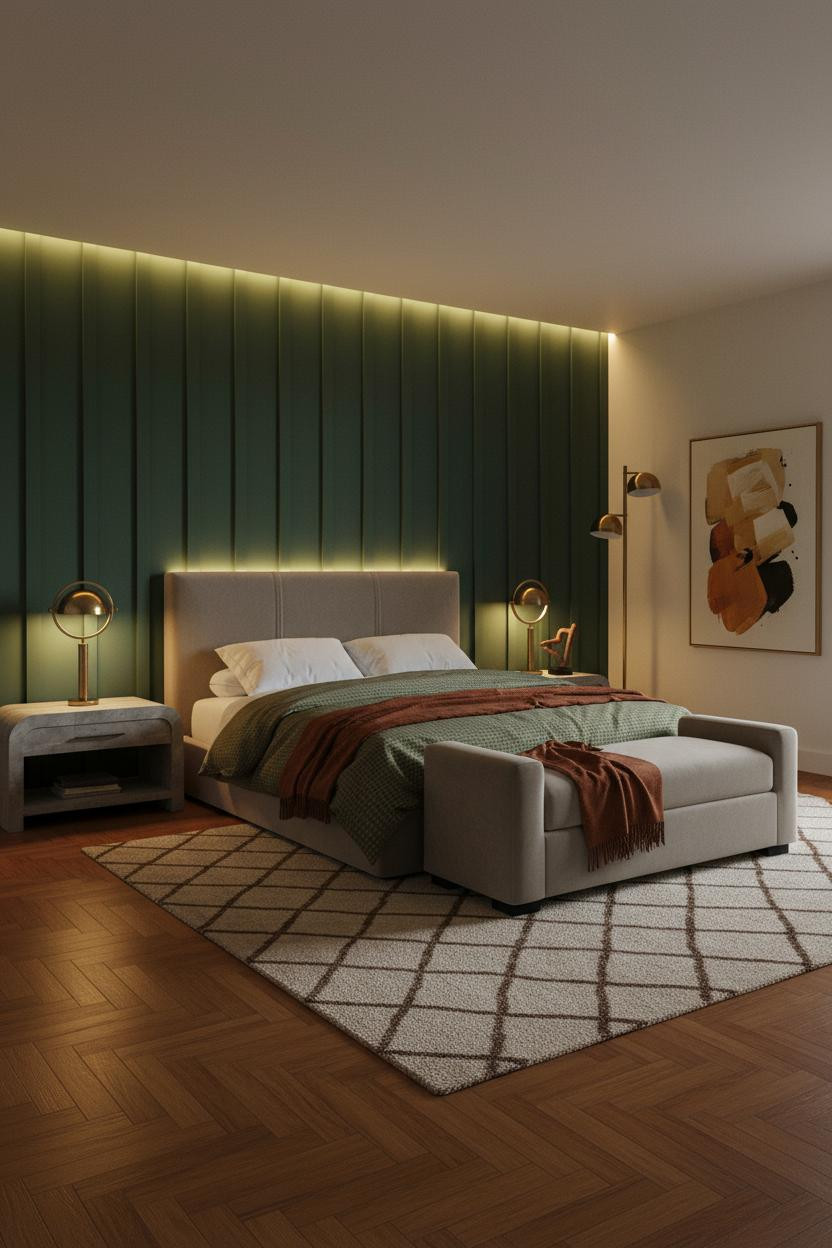 Cozy Elegant Bedroom Forest Green Lighting