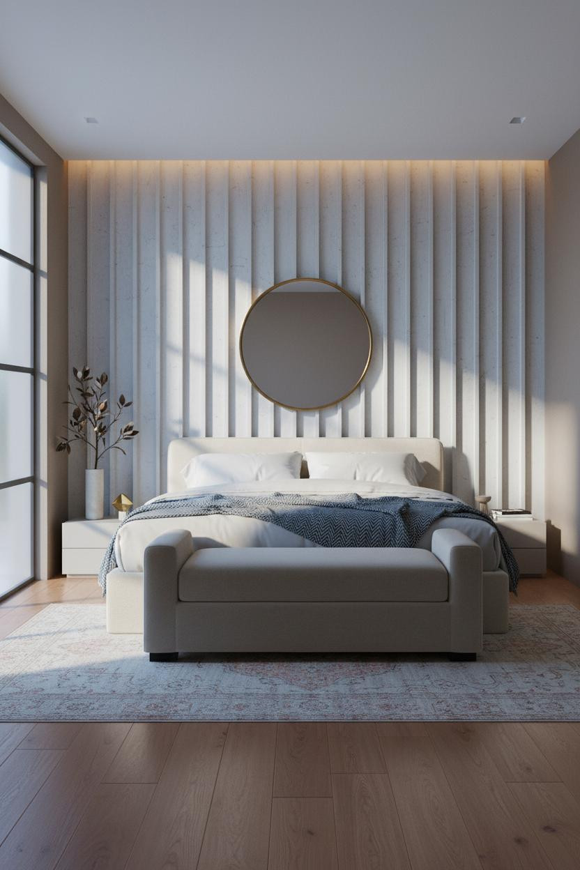 Cozy Elegant Bedroom Slatted Wall Romantic