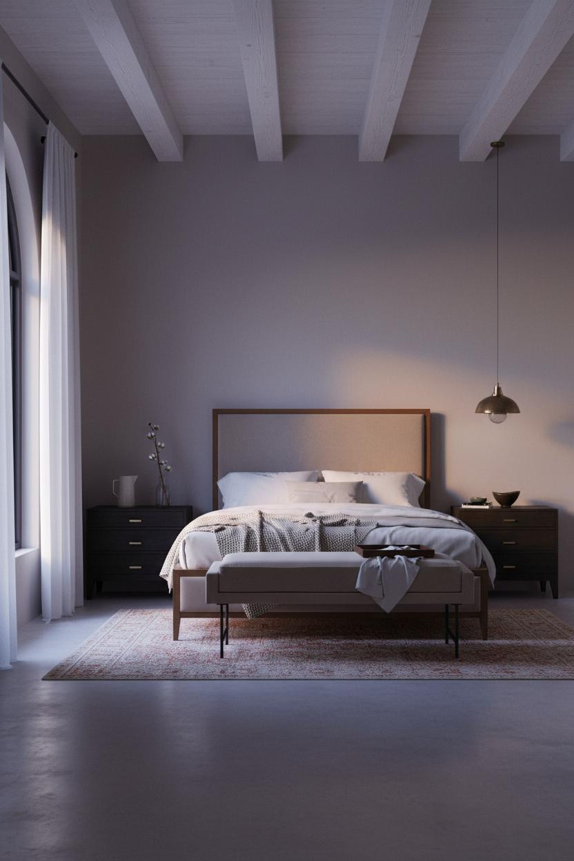 Cozy Elegant Bedroom Taupe Beams Luxury