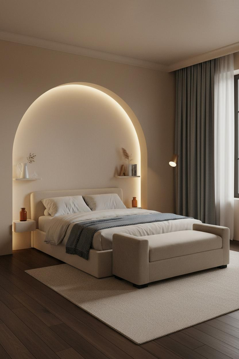 Cozy Girly Bedroom Japandi Feminine Archway Lighting
