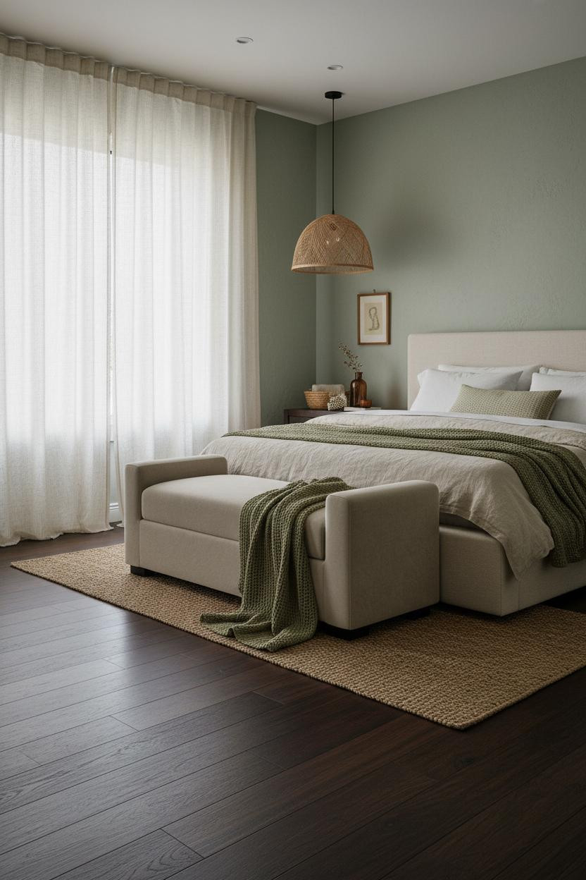 Cozy Girly Bedroom Sage Ivory Linen