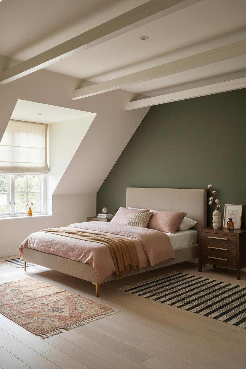 Cozy Green Attic Bedroom Olive Accent