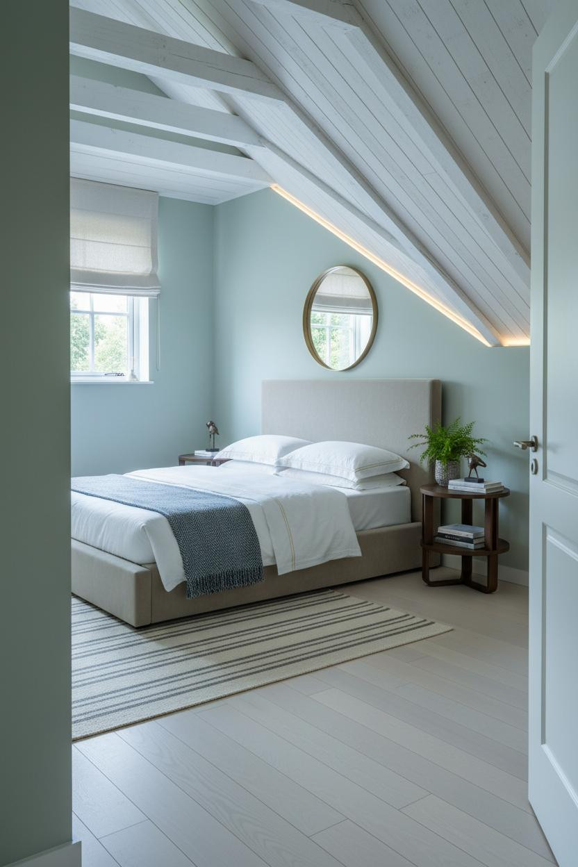 Cozy Green Attic Bedroom Soft Celadon