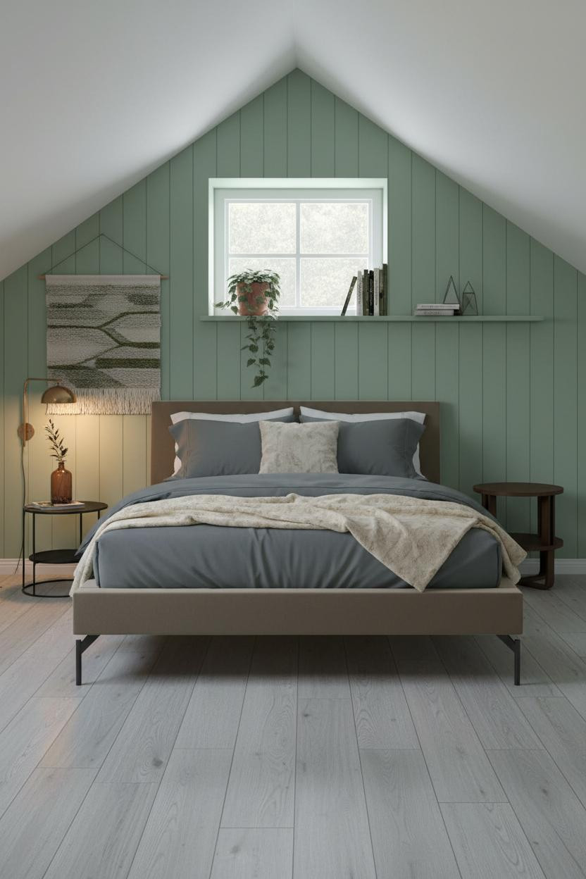 Cozy Green Bedroom Attic Pistachio Walls