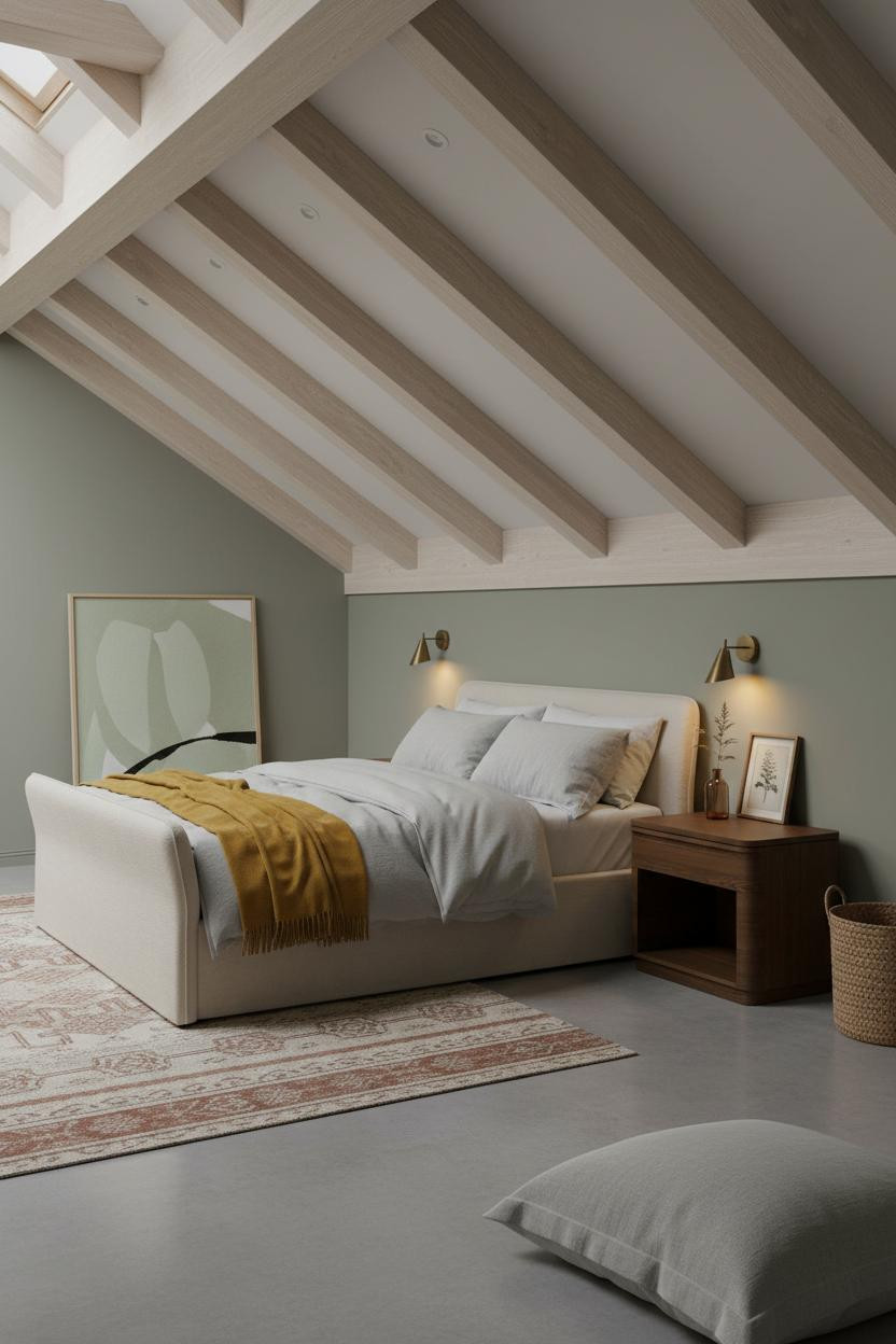 Cozy Green Bedroom Attic Sage Walls