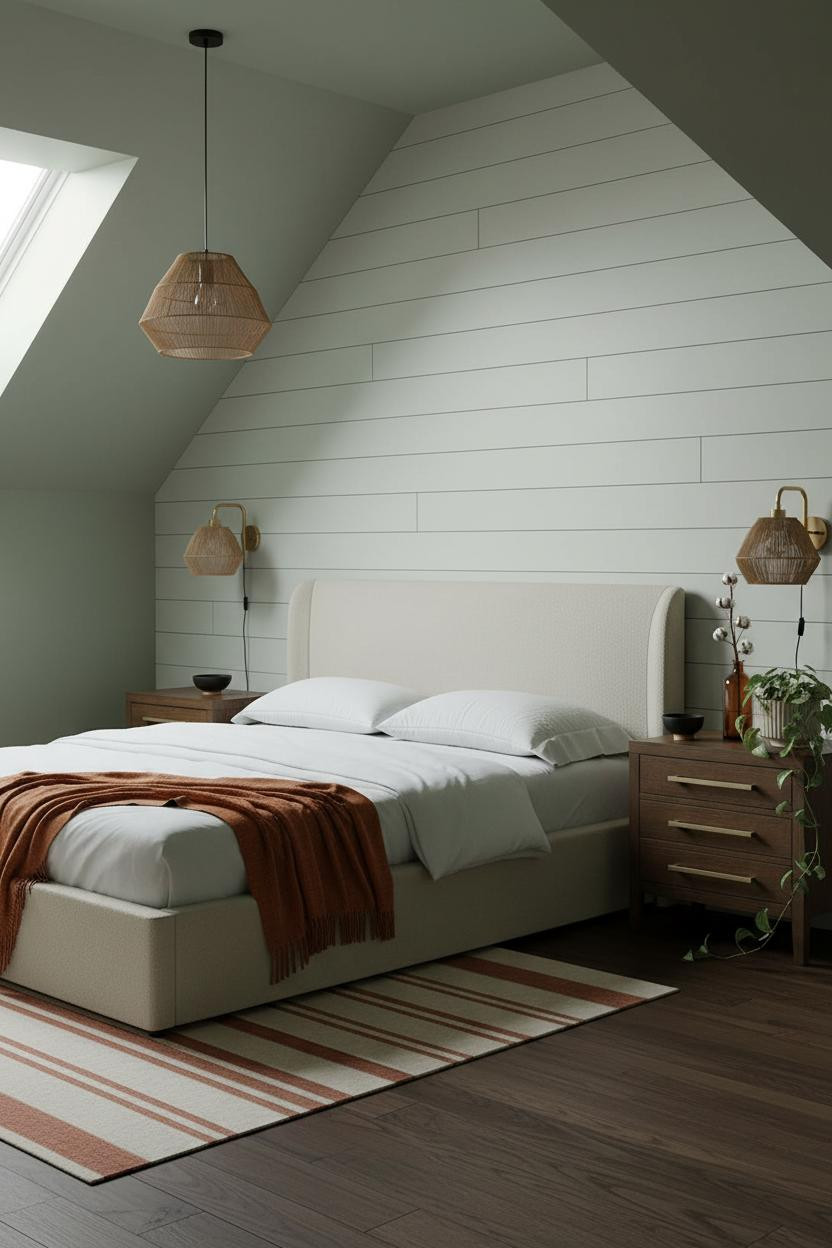 Cozy Green Bedroom Attic Shiplap