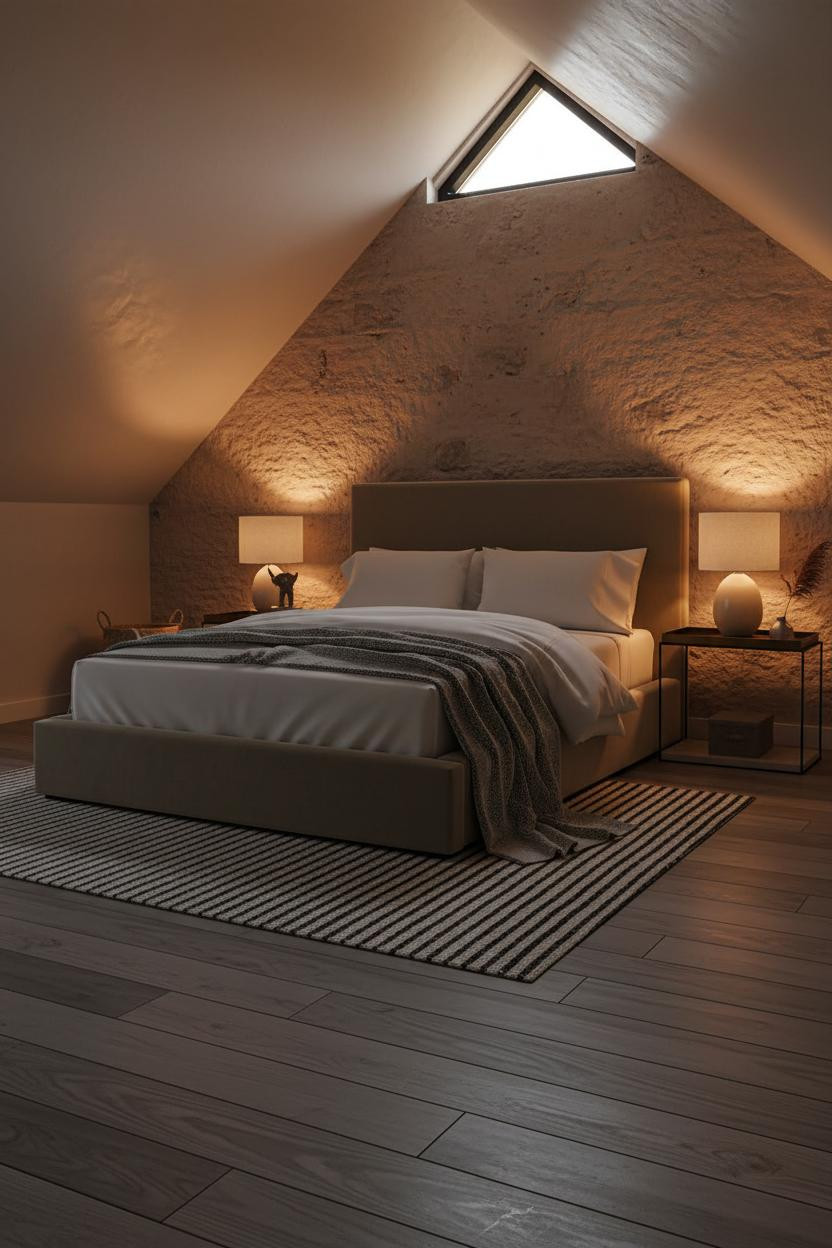 Cozy Green Bedroom Attic Warm Light