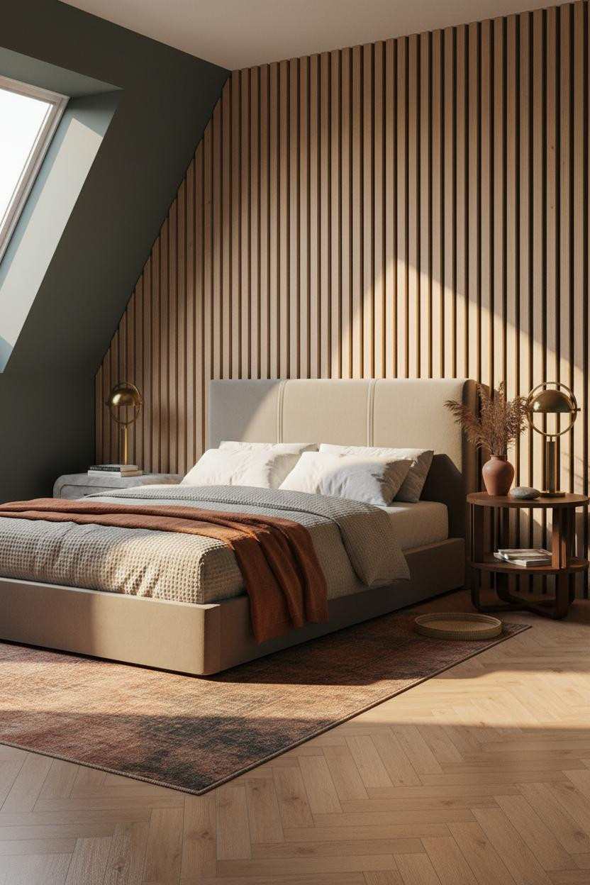 Cozy Green Bedroom Attic Warm Wood