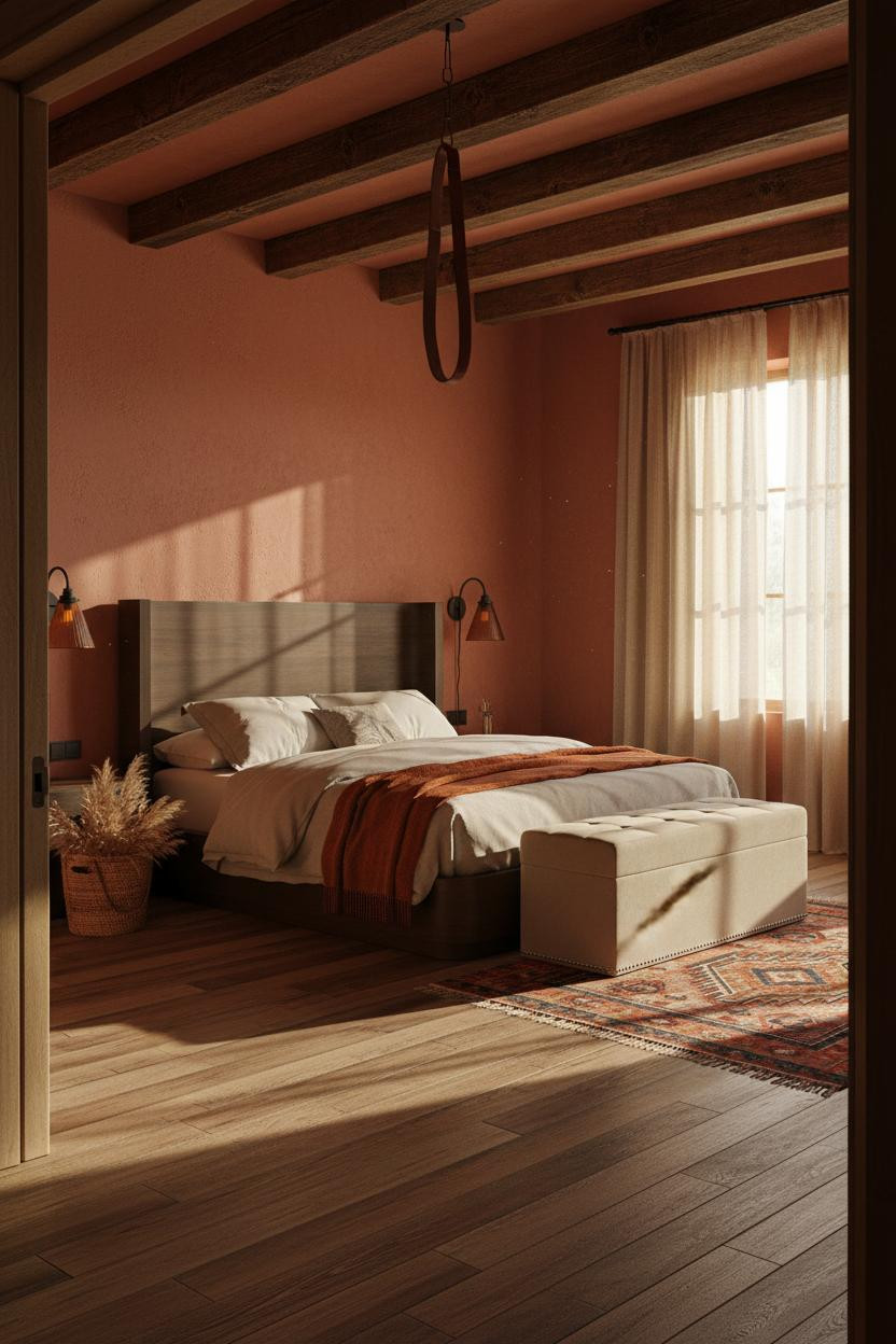 Cozy Western Bedroom Timber Beams