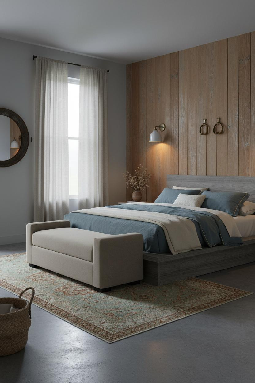 Cozy Western Bedroom Wood Paneling